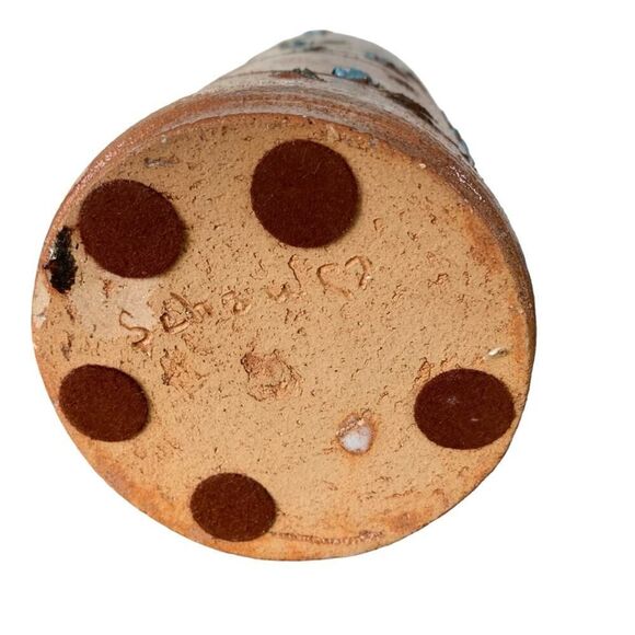 Vintage Schau Pottery Clay Glazed Floral Handmade 3D Vase Terracotta Blue 7”H - Picture 8 of 12